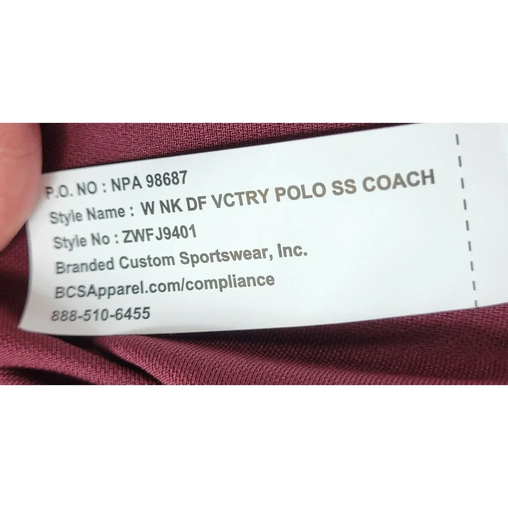 Nike Virginia Tech Hokies Dri-FIT Victory Polo SS Coach Maroon Womens Large NEW